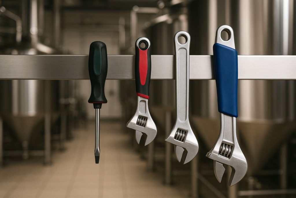 Mekaniker inspekterar rör och maskineri i en industrimiljö med fokus på underhåll.